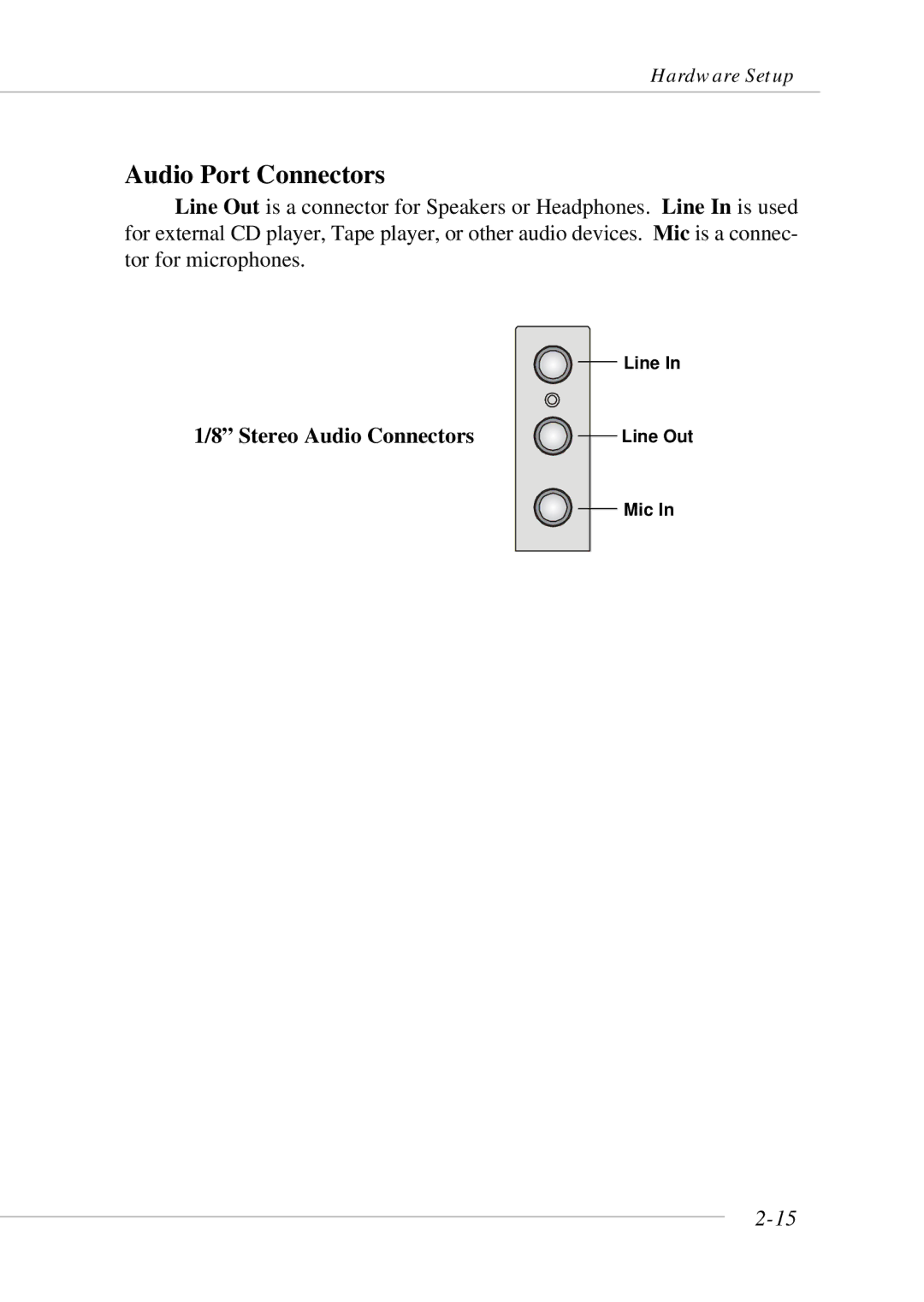 MSI 865GM3 manual Audio Port Connectors, Stereo Audio Connectors 