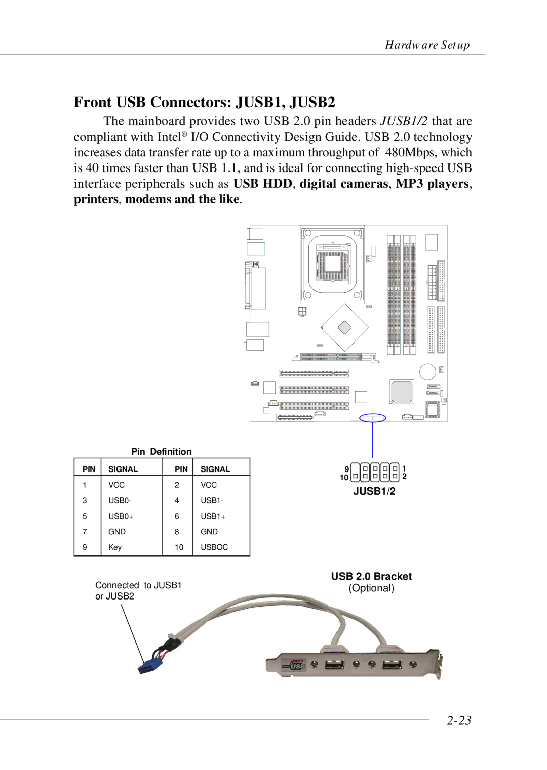 MSI 865GM3 manual Front USB Connectors JUSB1, JUSB2 