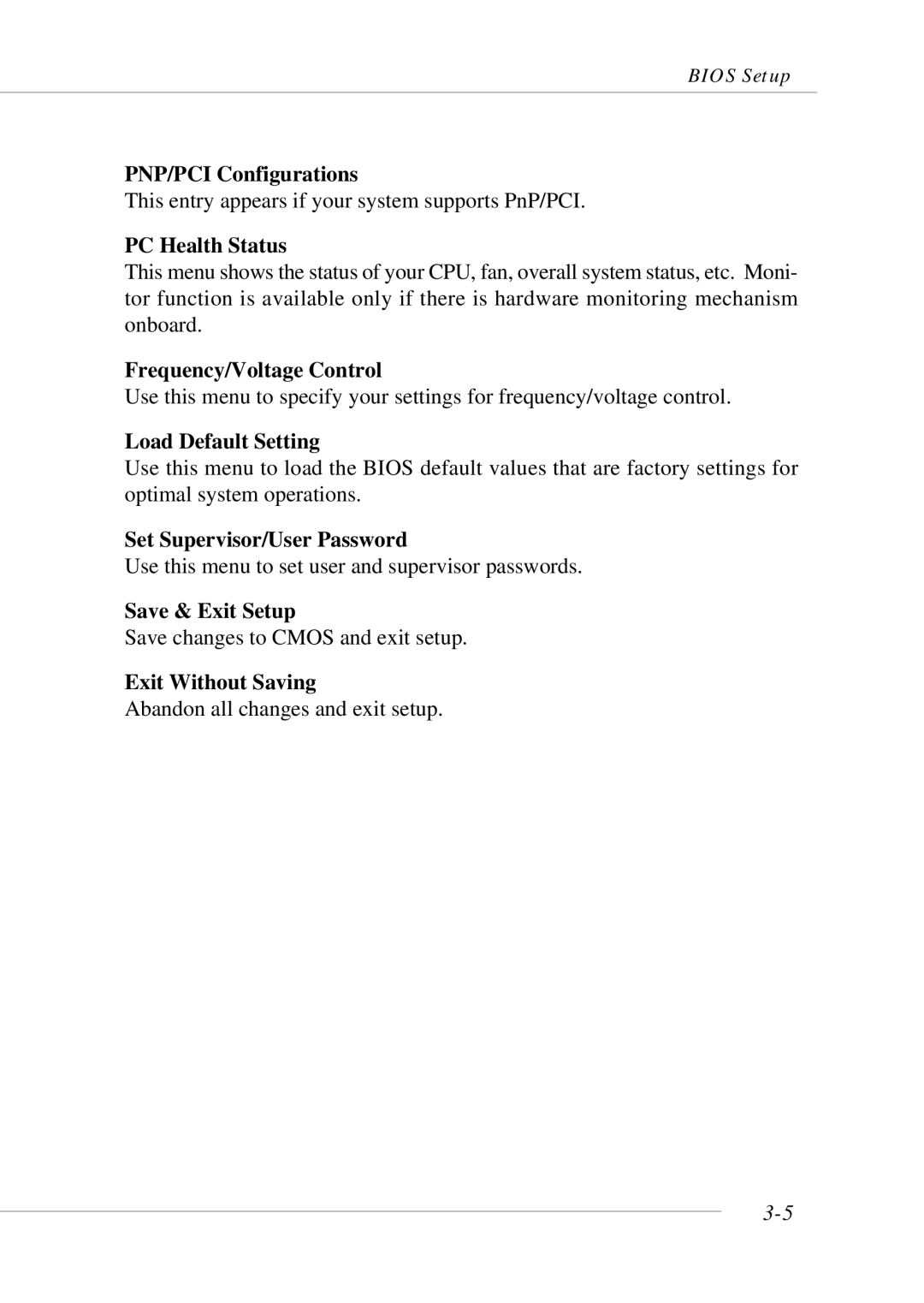 MSI 865GM3 PNP/PCI Configurations, PC Health Status, Frequency/Voltage Control, Load Default Setting, Save & Exit Setup 