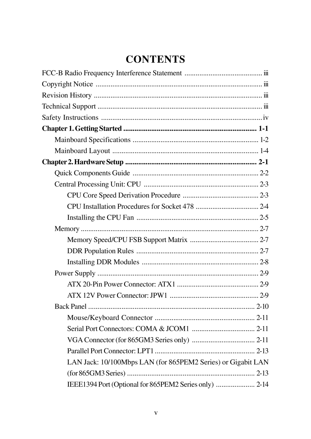 MSI 865GM3 manual Contents 