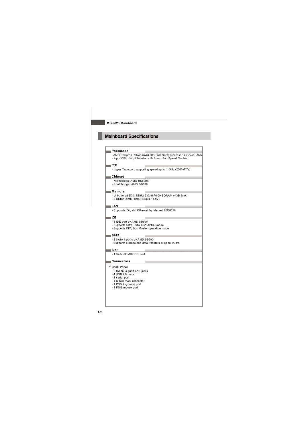 MSI AM-690E manual Mainboard Specifications 