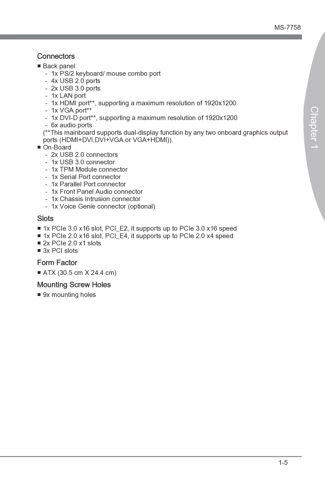 MSI B75A-G43 manual Form Factor 