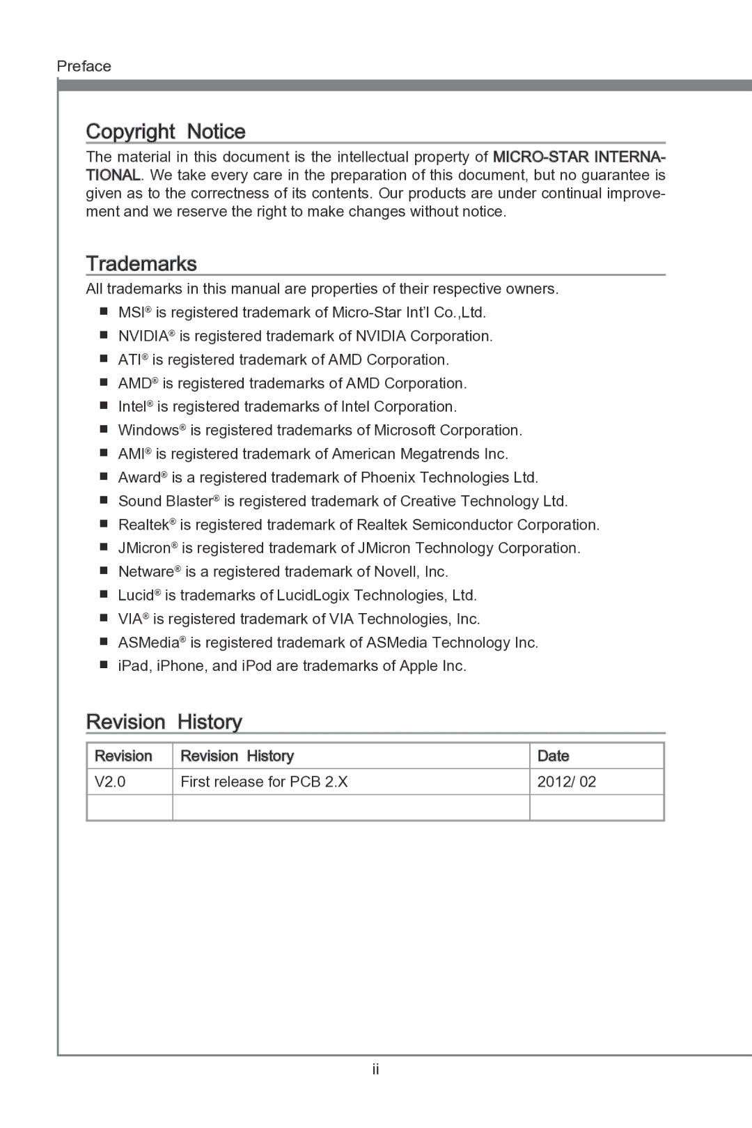 MSI B75A-G43 manual Revision History 