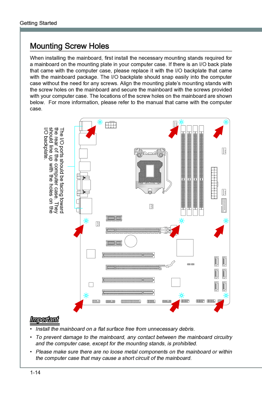 MSI B75A-G43 manual Mounting Screw Holes 