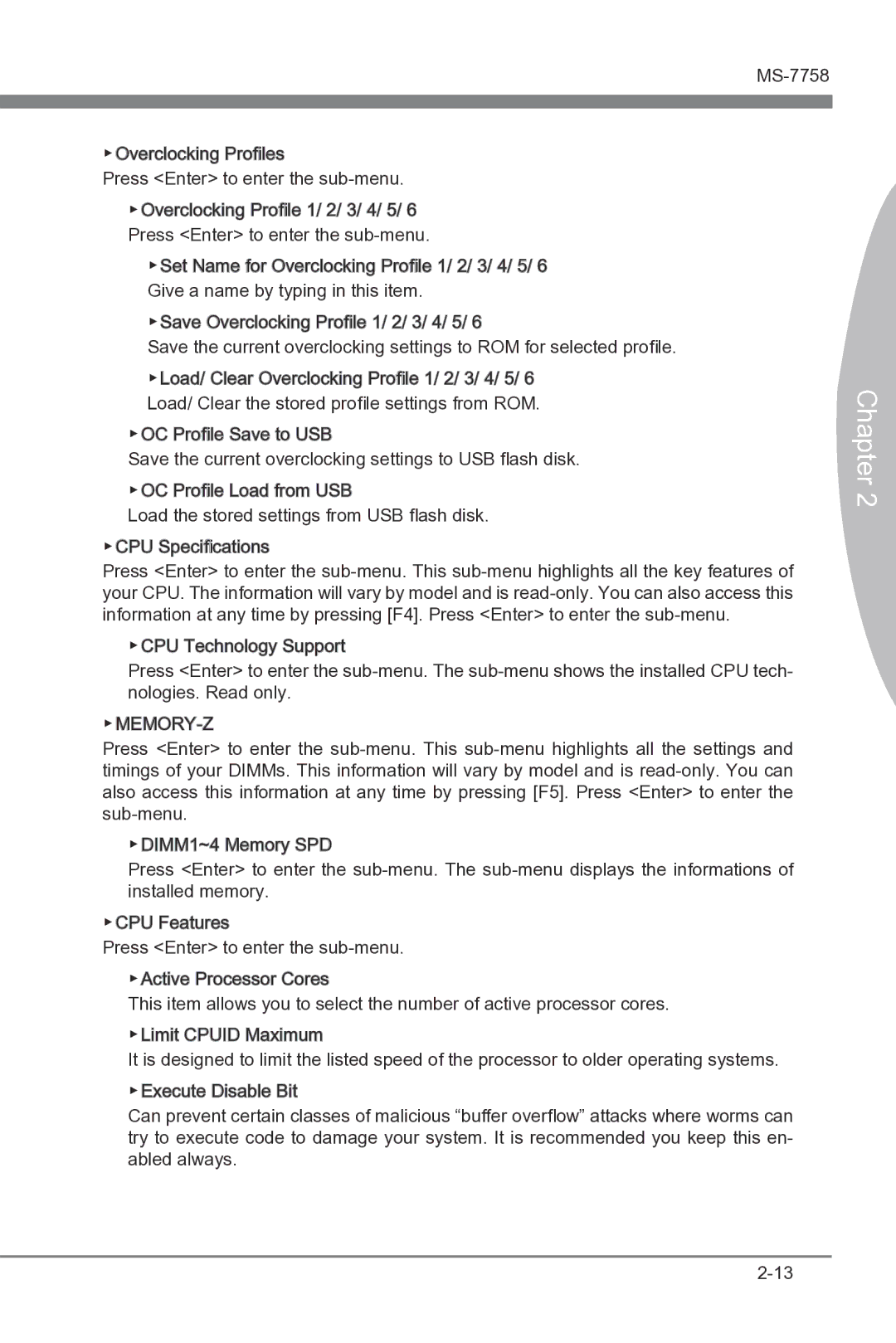 MSI B75A-G43 manual Memory-Z 