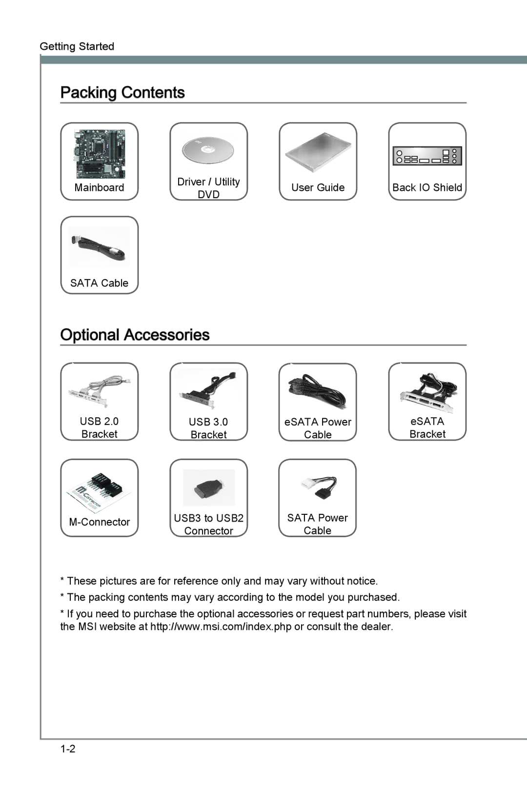 MSI B75MA-G43 manual Packing Contents, Optional Accessories 