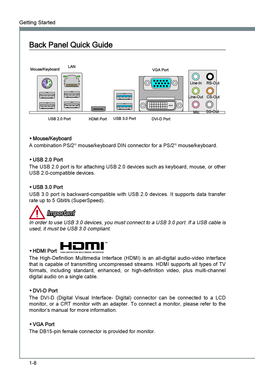 MSI B75MA-G43 manual Back Panel Quick Guide, Lan 