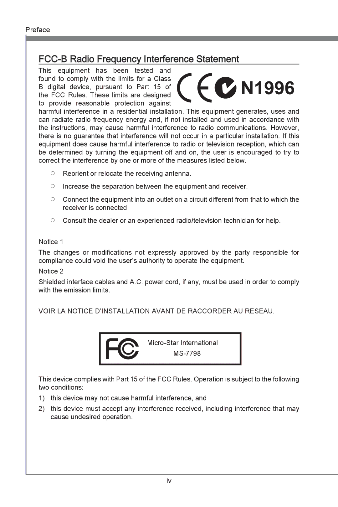 MSI B75MA-G43 manual FCC-B Radio Frequency Interference Statement 