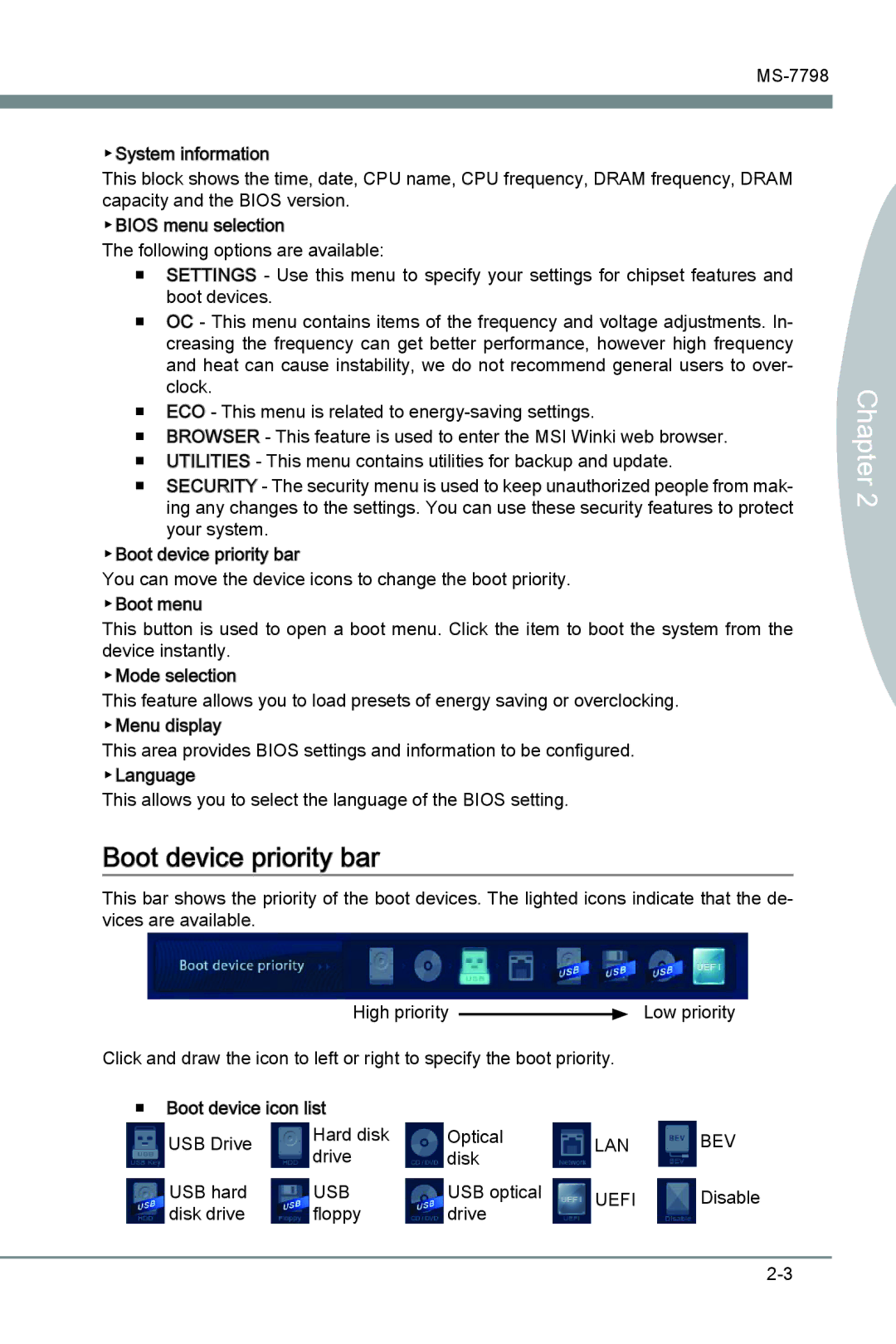 MSI B75MA-G43 manual Boot device priority bar 