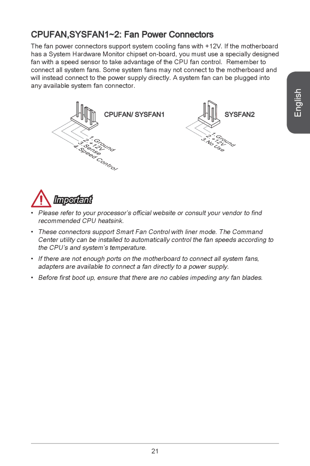 MSI B85M-P33 manual CPUFAN,SYSFAN1~2 Fan Power Connectors, CPUFAN/ SYSFAN1, SYSFAN2 