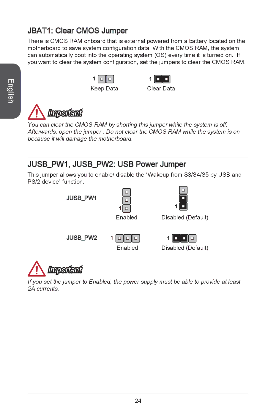 MSI B85M-P33 manual JBAT1 Clear Cmos Jumper, JUSBPW1, JUSBPW2 USB Power Jumper 