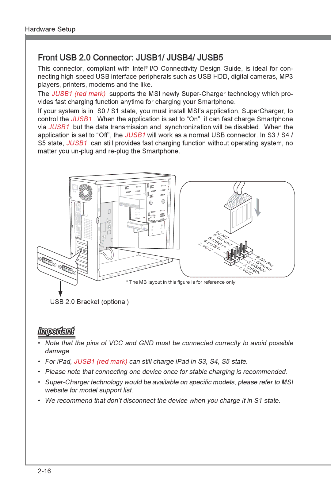 MSI Big Bang-Marshal (B3) manual Front USB 2.0 Connector JUSB1/ JUSB4/ JUSB5 