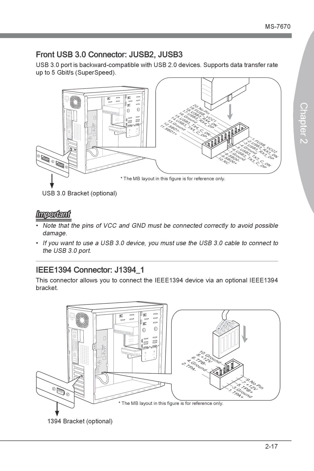 MSI Big Bang-Marshal (B3) manual Front USB 3.0 Connector JUSB2, JUSB3, IEEE1394 Connector J13941 