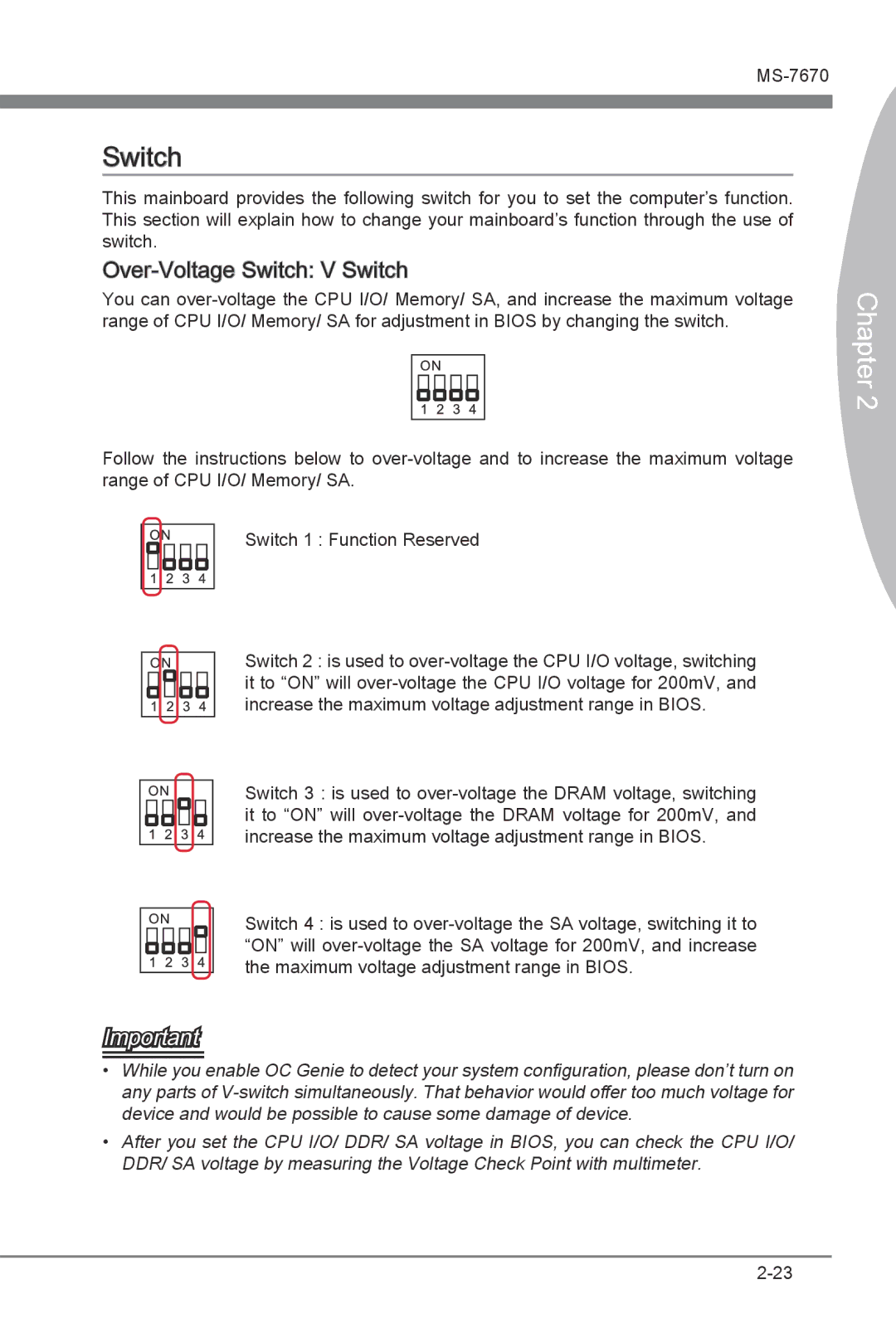 MSI Big Bang-Marshal (B3) manual Over-Voltage Switch V Switch 