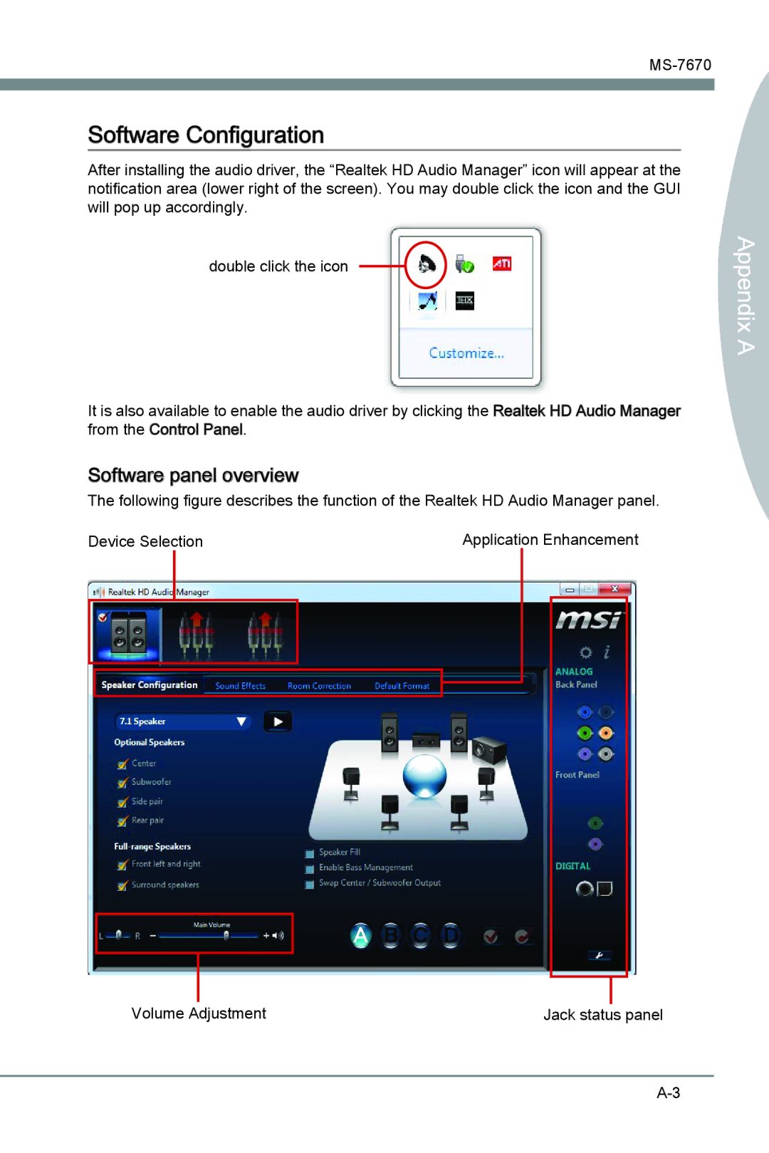 MSI Big Bang-Marshal (B3) manual Software Configuration, Software panel overview 