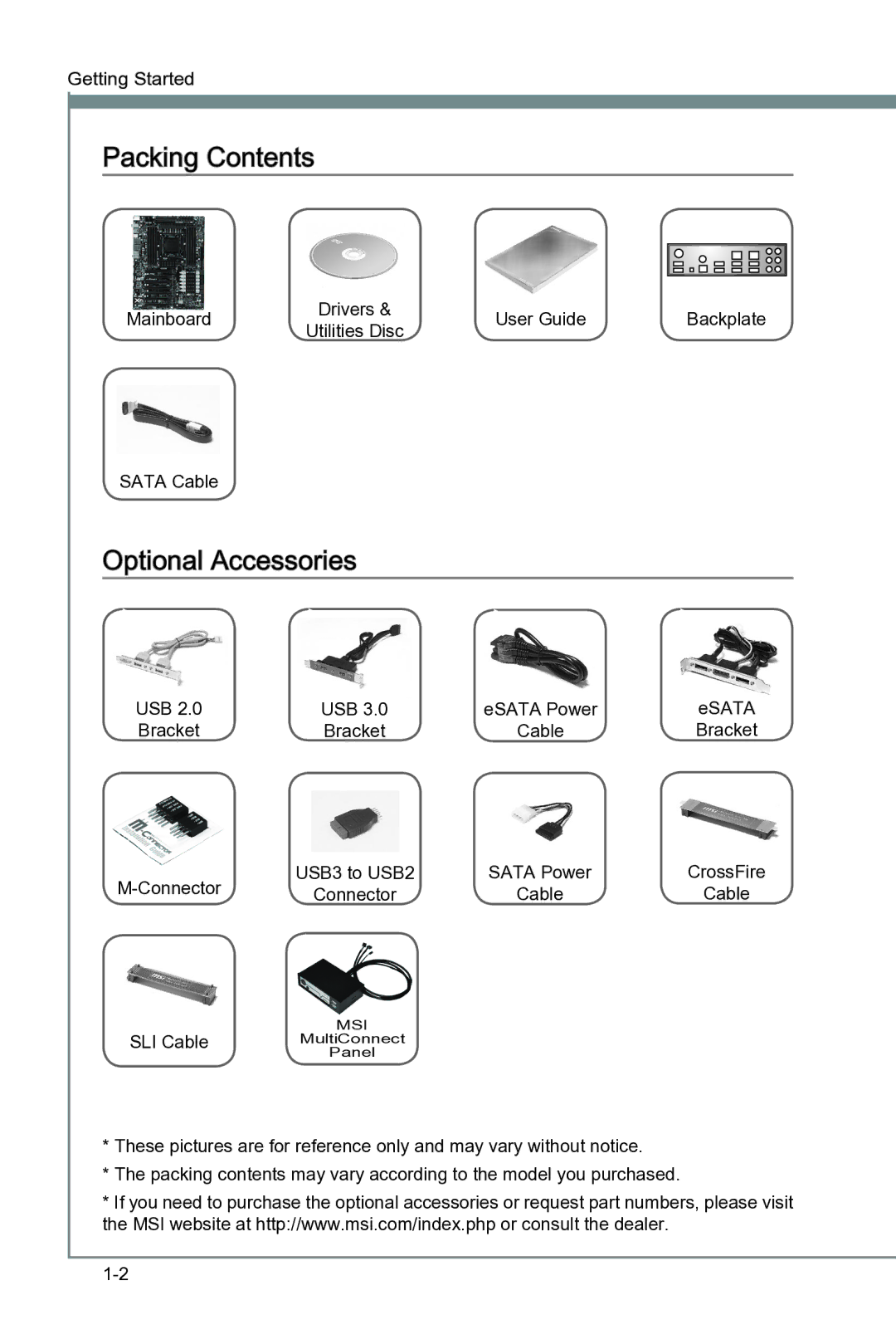 MSI Big Bang-XPower II manual Packing Contents, Optional Accessories 