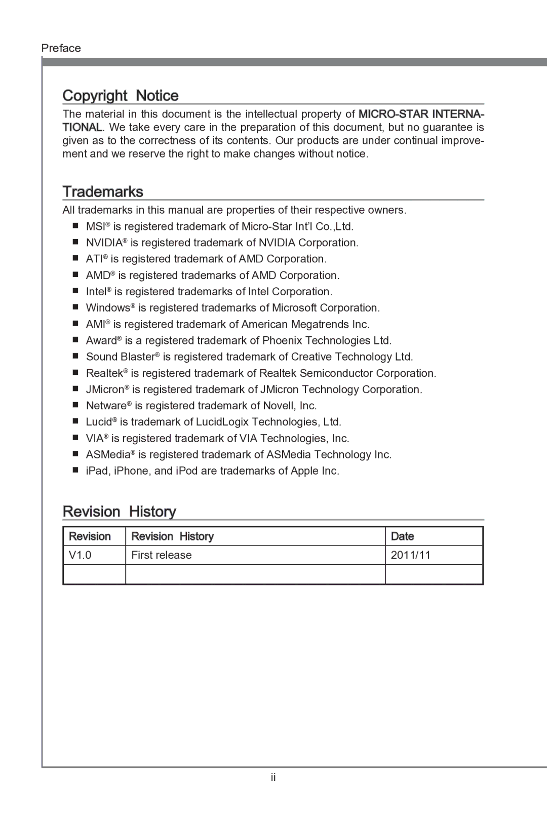 MSI Big Bang-XPower II manual Revision History 