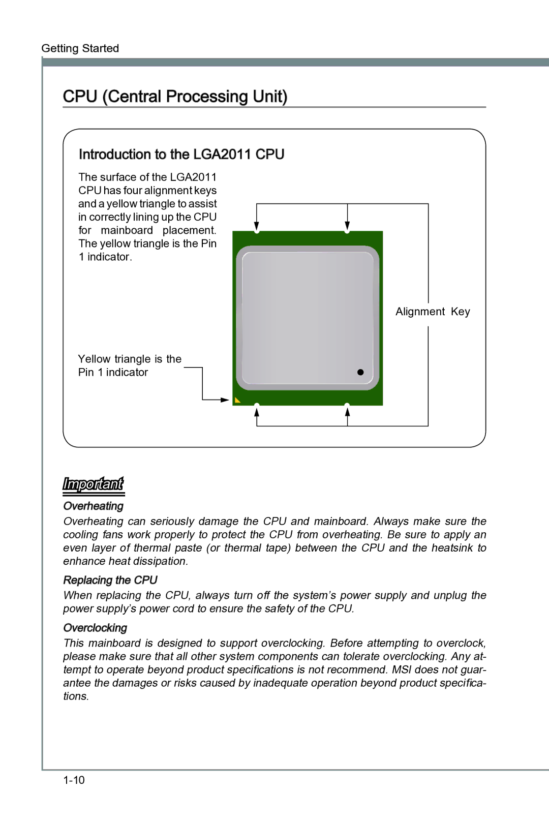 MSI Big Bang-XPower II manual CPU Central Processing Unit, Introduction to the LGA2011 CPU 