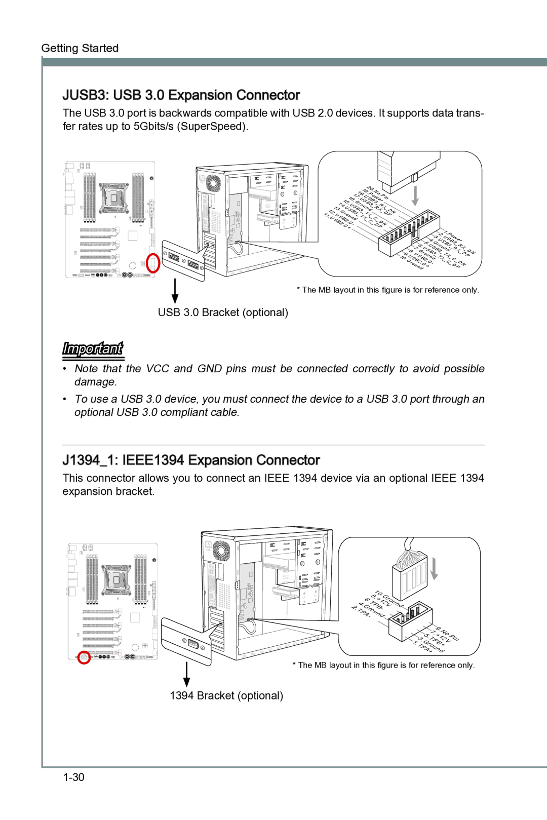 MSI Big Bang-XPower II manual JUSB3 USB 3.0 Expansion Connector, J13941 IEEE1394 Expansion Connector 