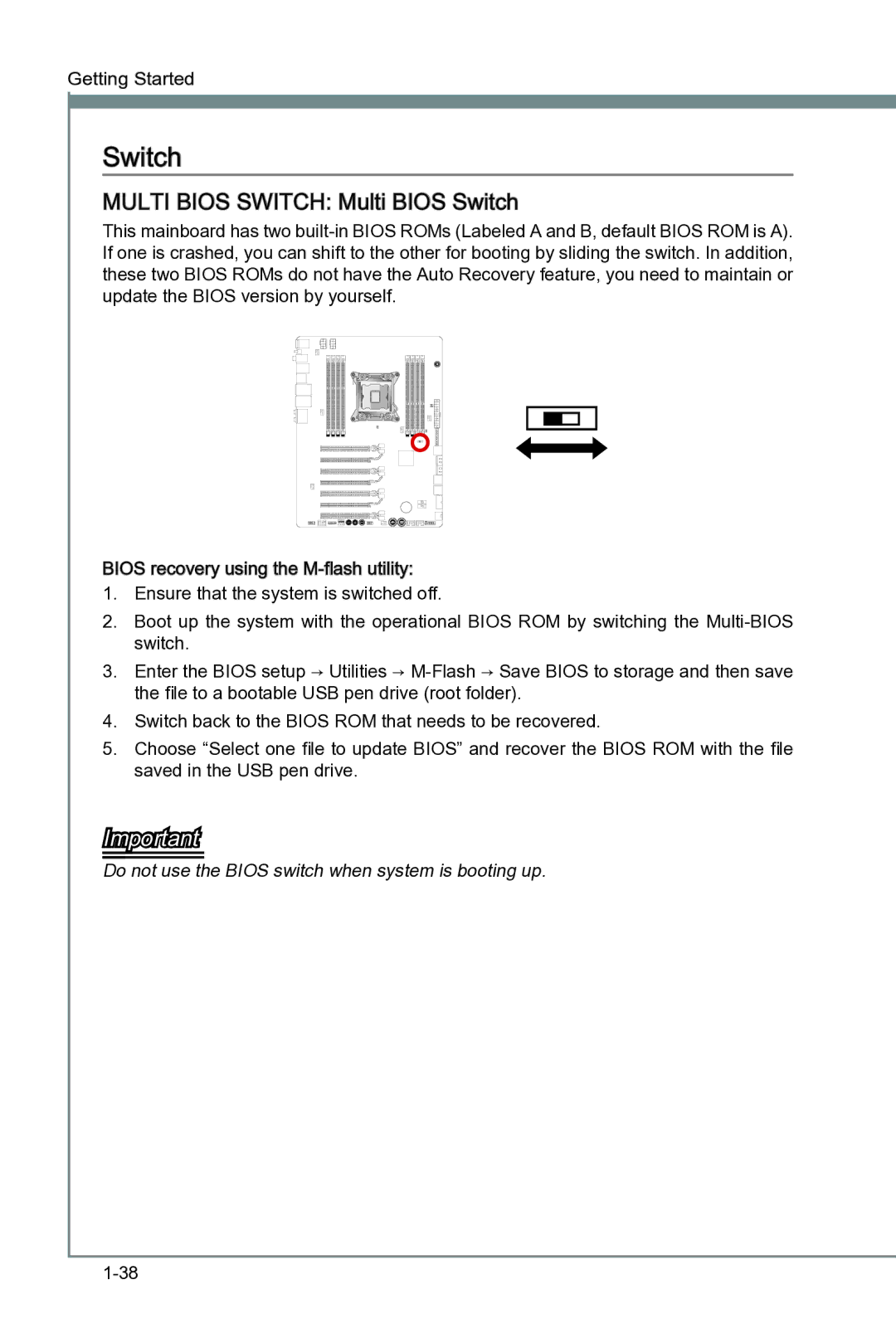 MSI Big Bang-XPower II manual Multi Bios Switch Multi Bios Switch 