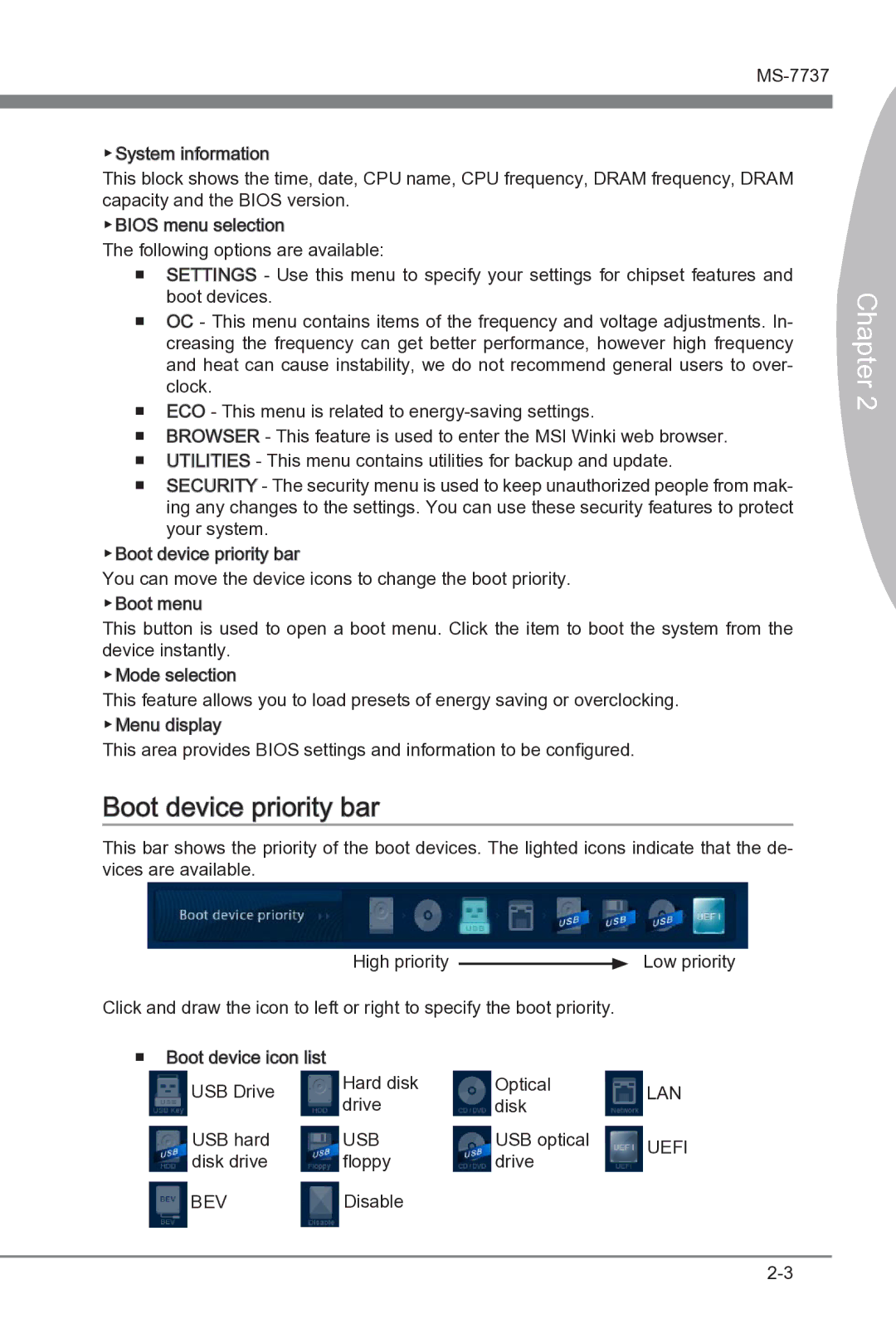 MSI Big Bang-XPower II manual Boot device priority bar 