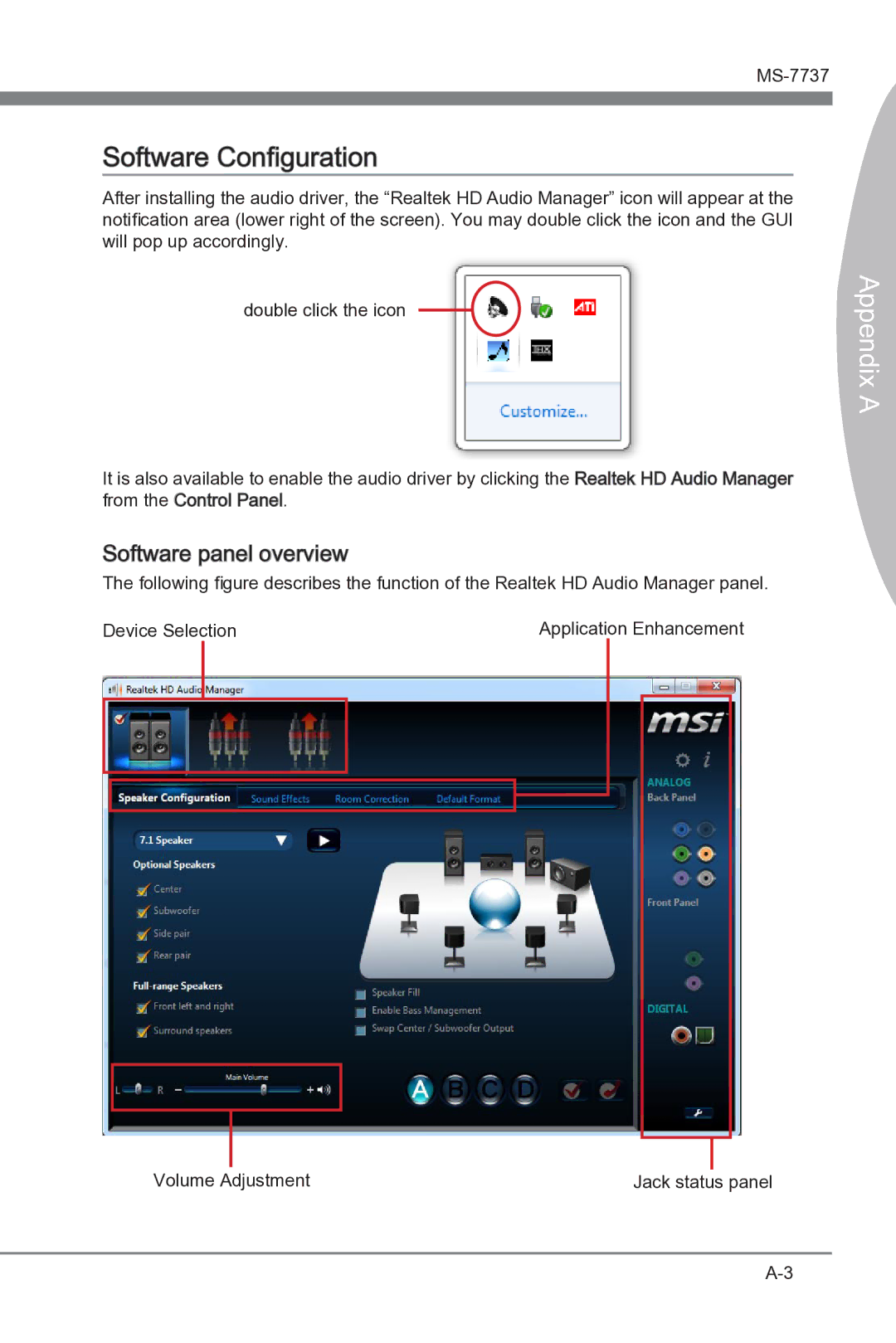 MSI Big Bang-XPower II manual Software Configuration, Software panel overview 