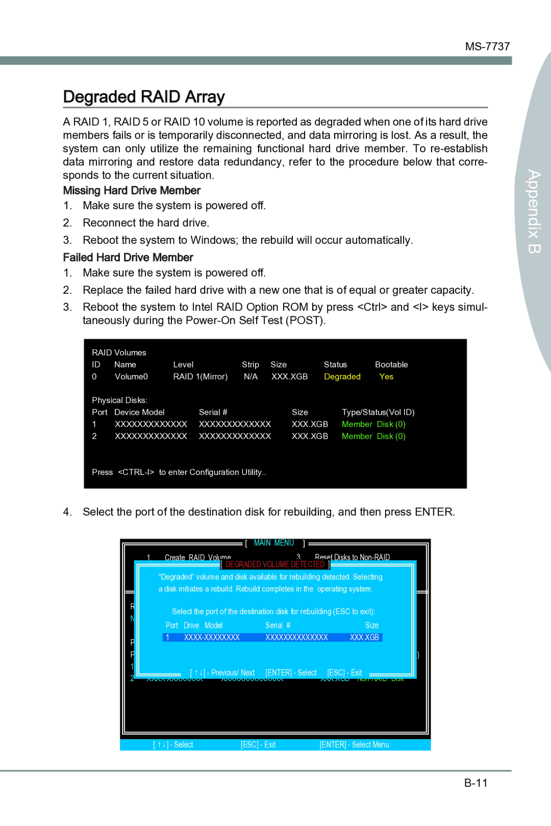 MSI Big Bang-XPower II manual Degraded RAID Array, Disk / Volume Information 