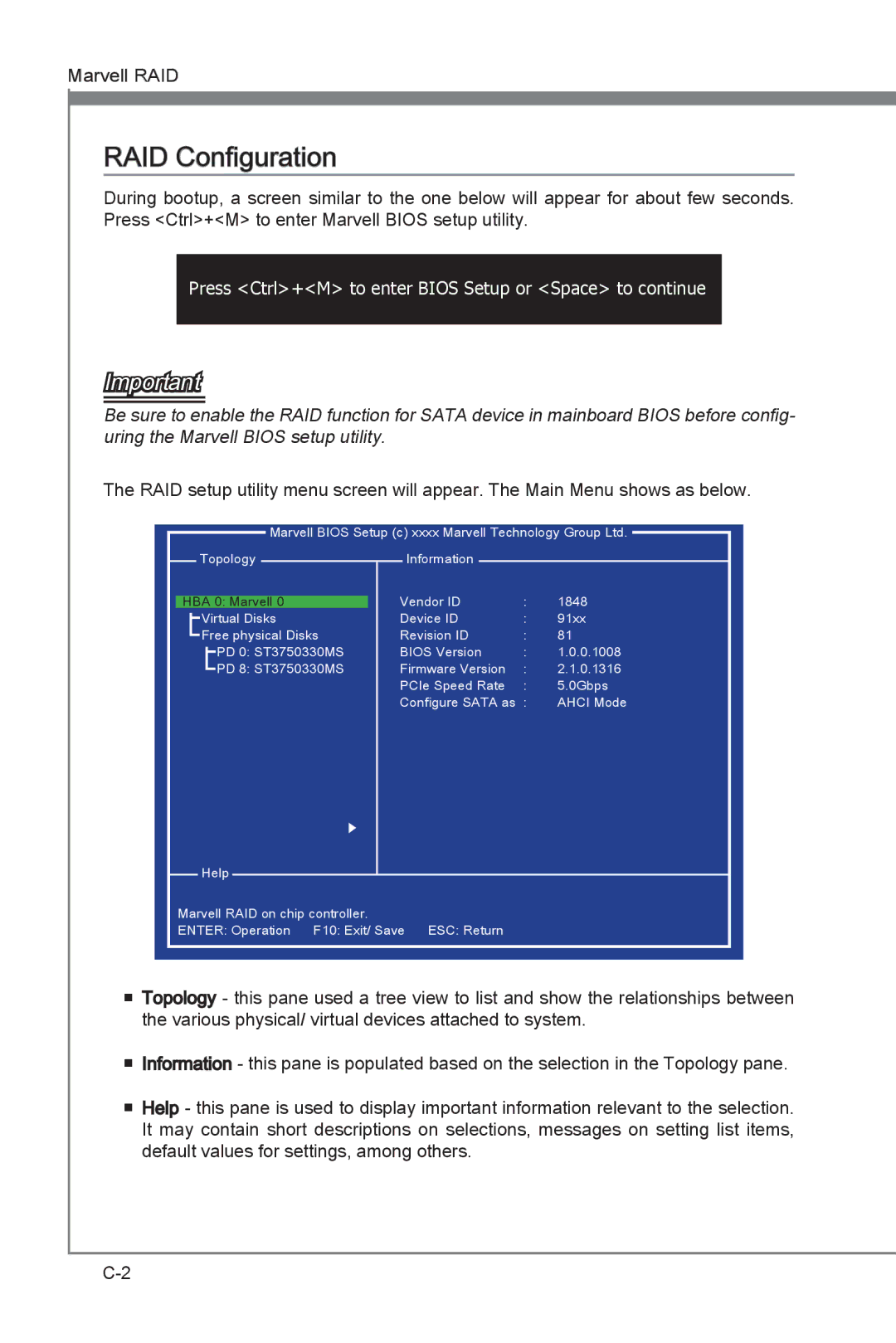 MSI Big Bang-XPower manual RAID Configuration, Press Ctrl+M to enter Bios Setup or Space to continue 