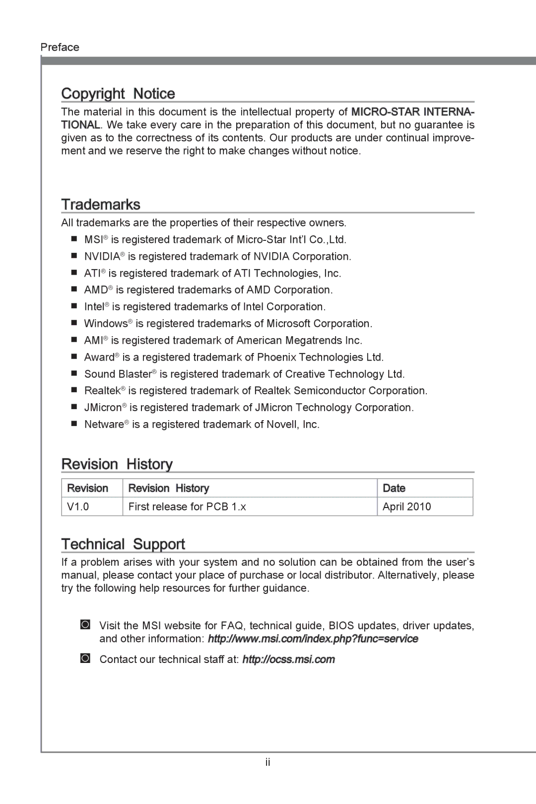 MSI Big Bang-XPower manual Revision History 