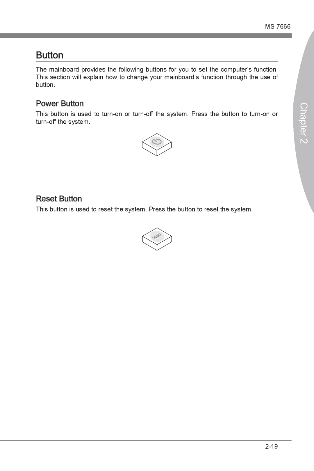 MSI Big Bang-XPower manual Power Button, Reset Button 