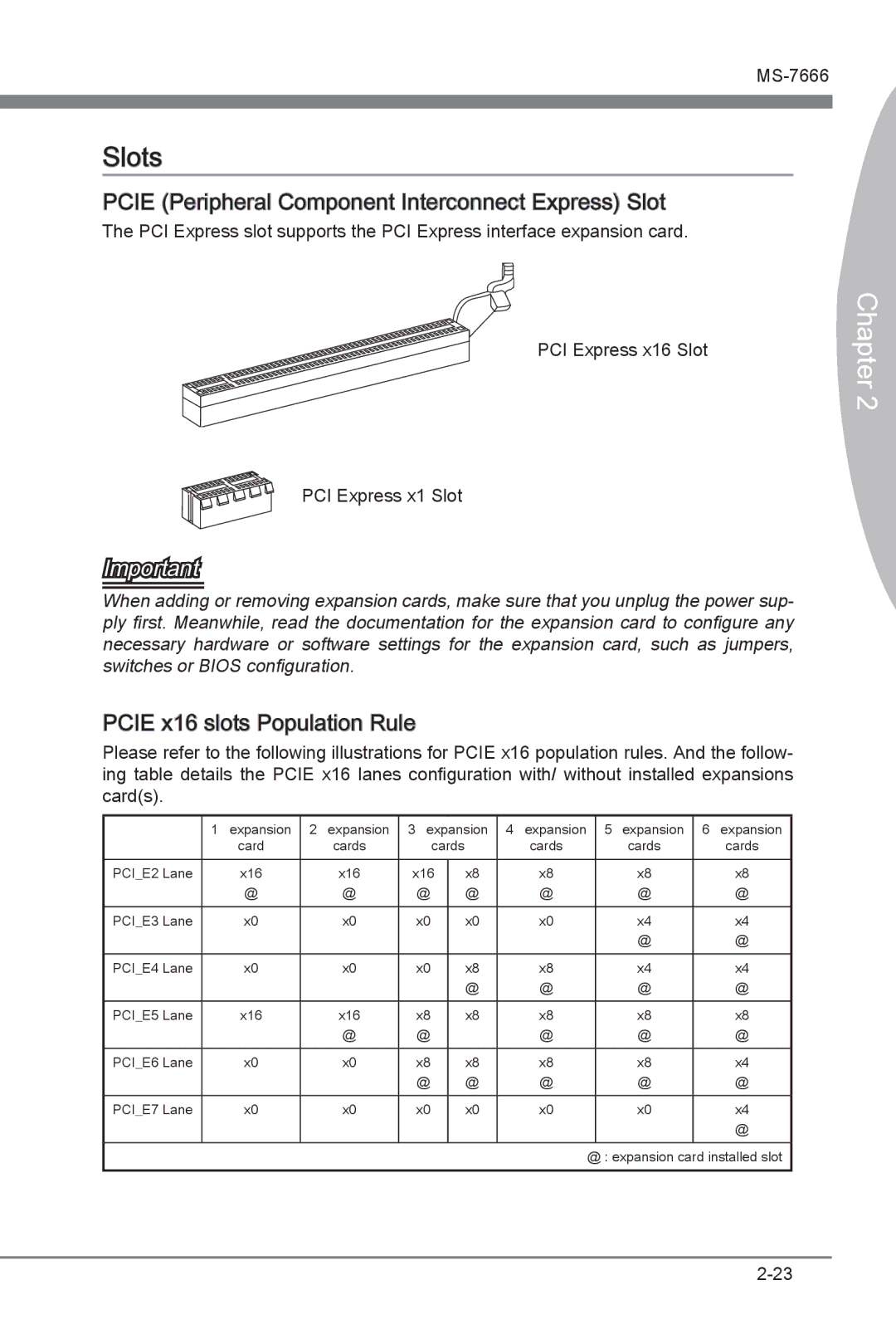 MSI Big Bang-XPower manual Slots, Pcie Peripheral Component Interconnect Express Slot, Pcie x16 slots Population Rule 