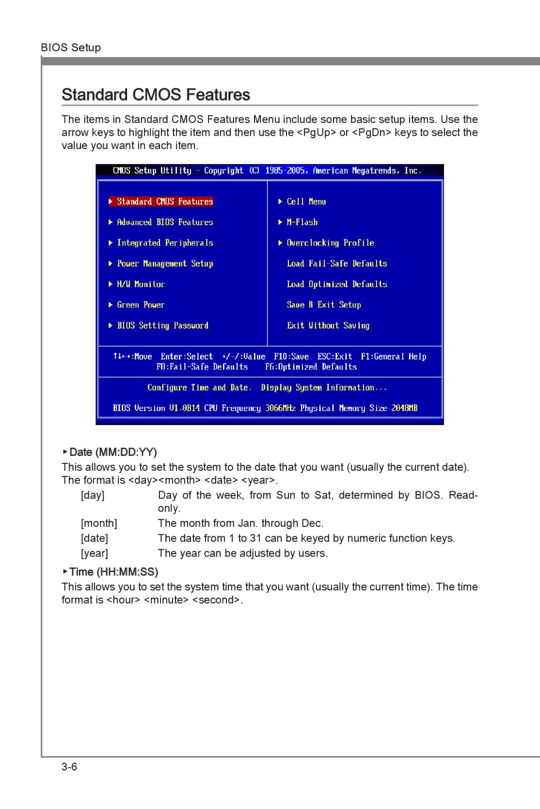 MSI Big Bang-XPower manual Standard Cmos Features 