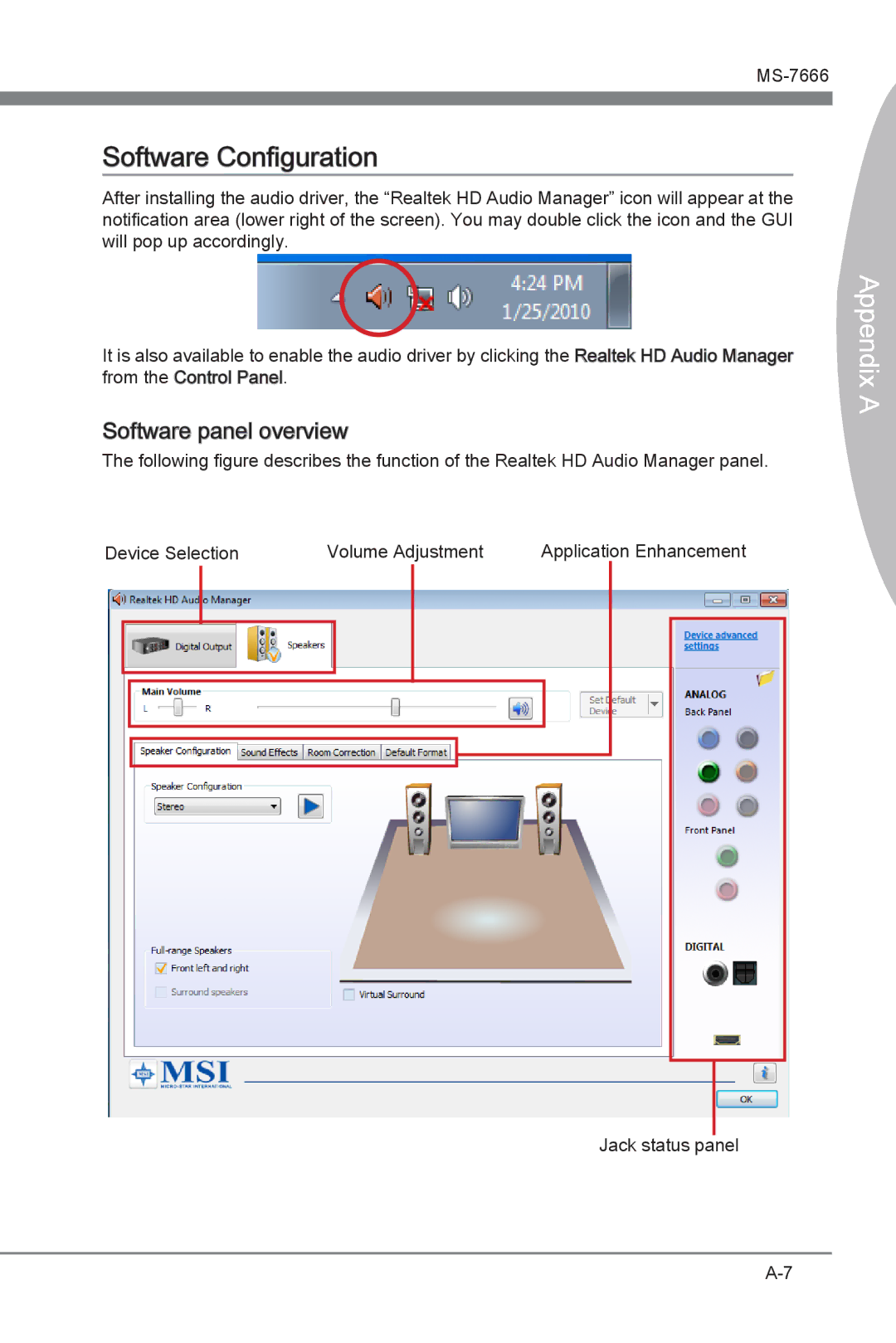 MSI Big Bang-XPower manual Software Configuration, Software panel overview 