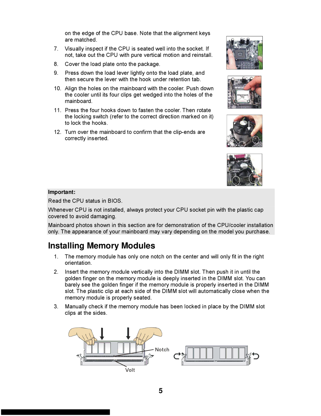 MSI G31M3-L V2 manual Installing Memory Modules 