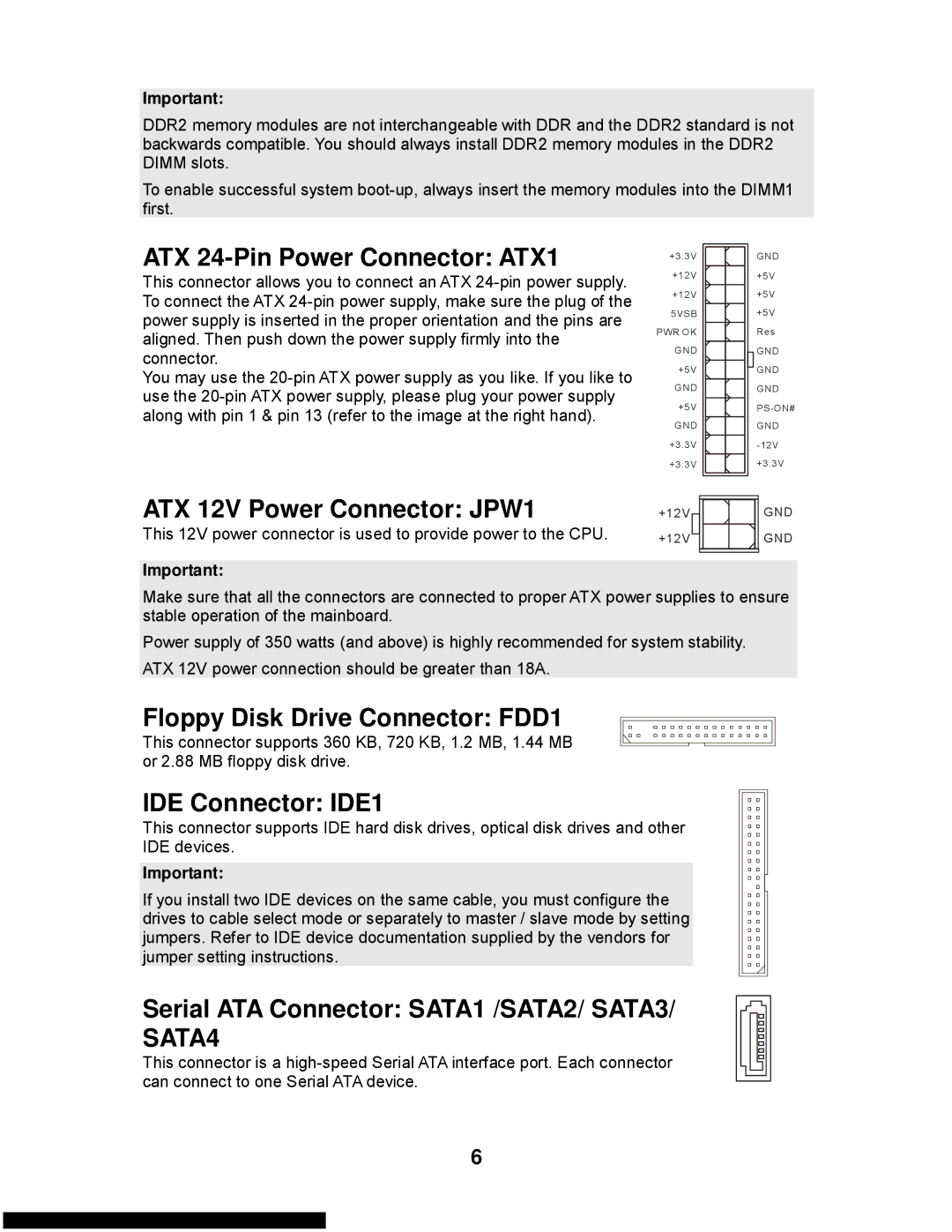 MSI G31M3-L V2 manual ATX 24-Pin Power Connector ATX1, Floppy Disk Drive Connector FDD1, IDE Connector IDE1 