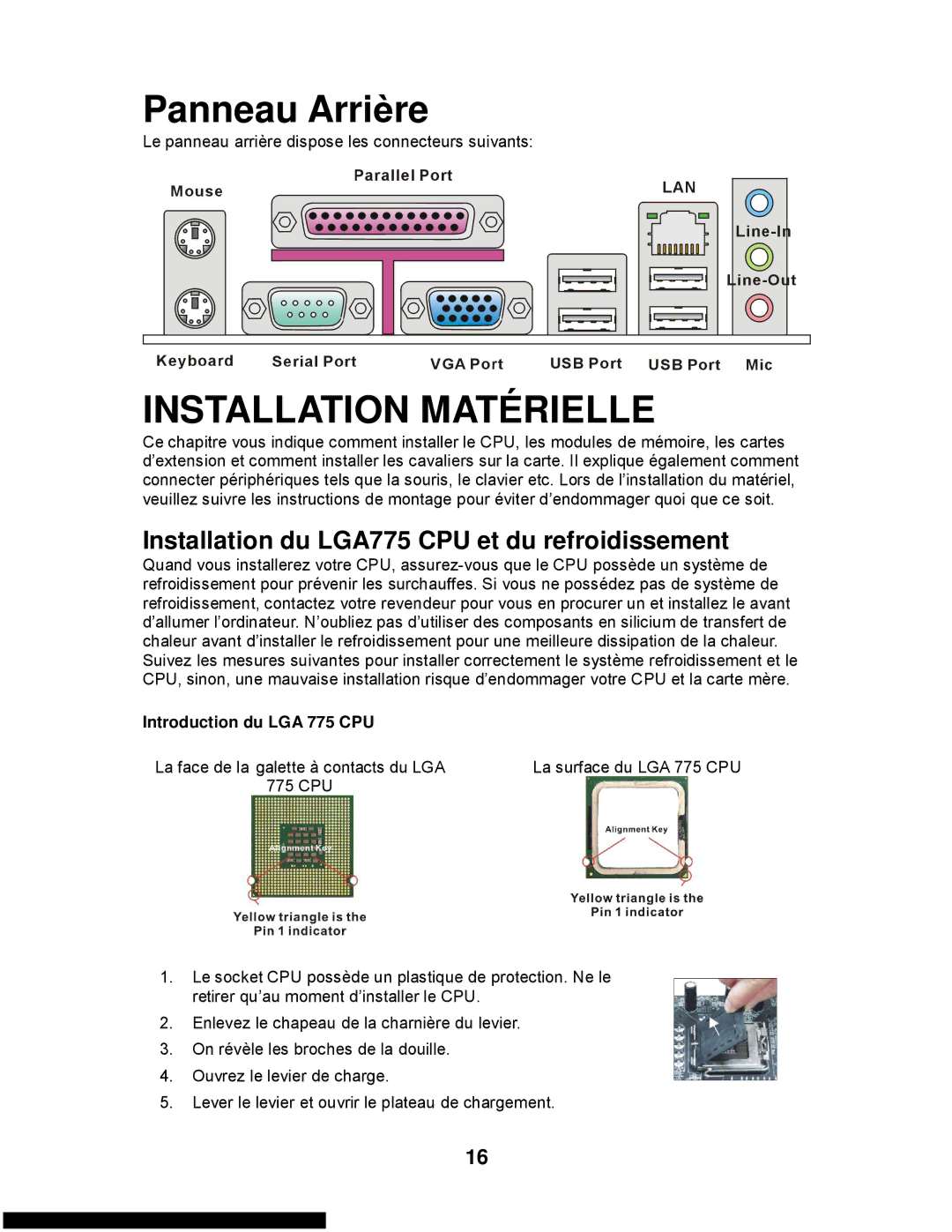 MSI G31M3-L V2 manual Installation du LGA775 CPU et du refroidissement, Introduction du LGA 775 CPU 