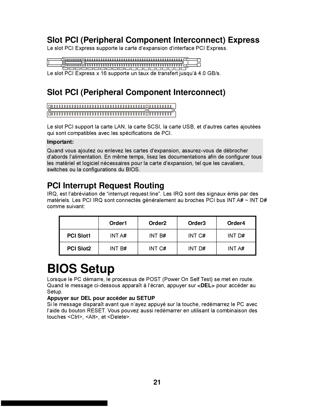 MSI G31M3-L V2 manual Slot PCI Peripheral Component Interconnect Express, Appuyer sur DEL pour accéder au Setup 