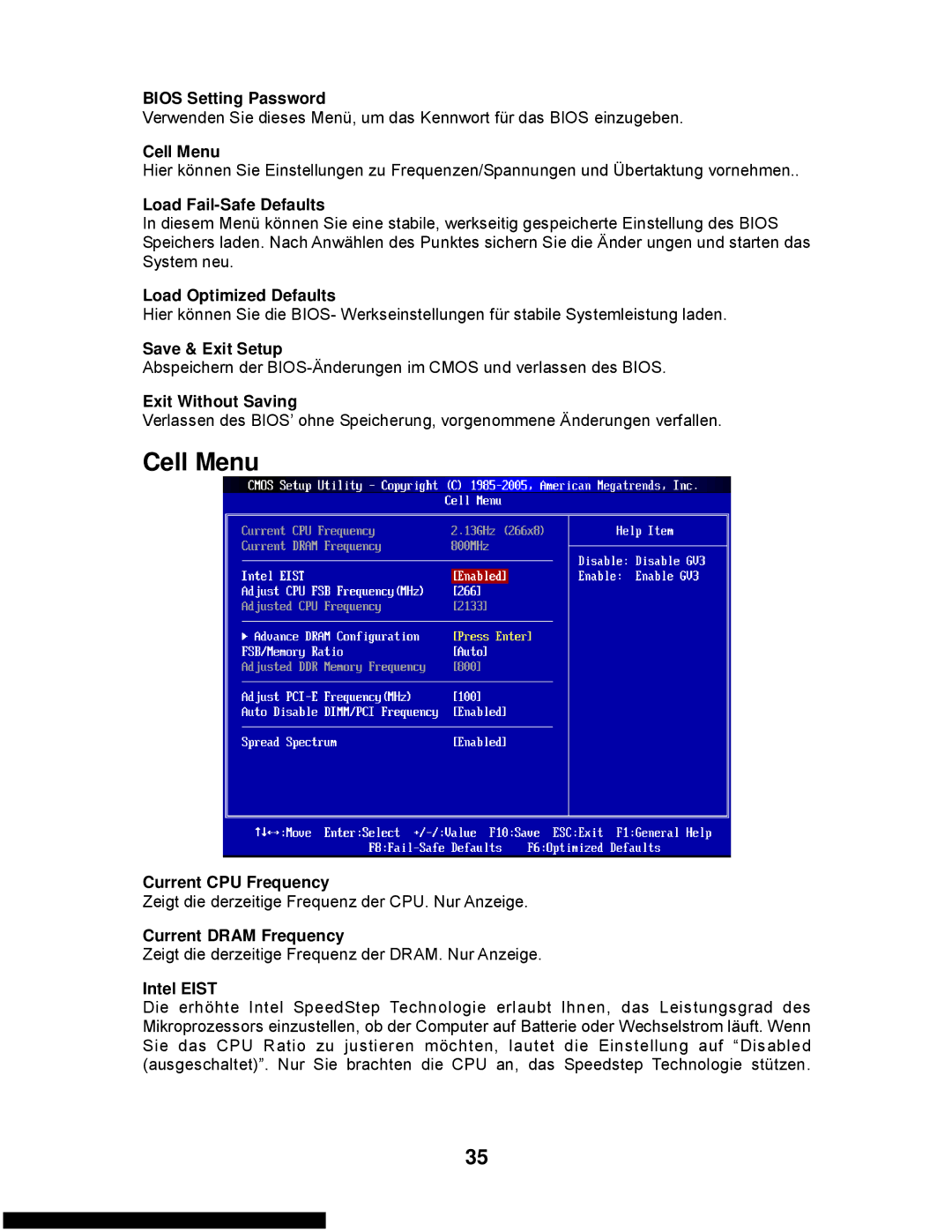 MSI G31M3-L V2 manual Zeigt die derzeitige Frequenz der CPU. Nur Anzeige 