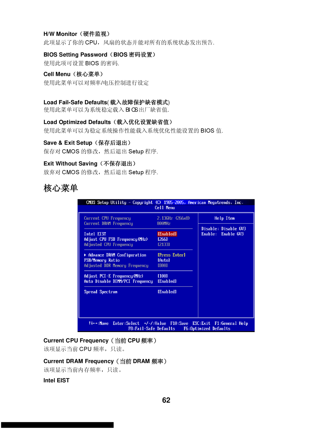 MSI G31M3-L V2 manual Monitor（硬件监视）, Bios Setting Password（BIOS 密码设置）, Cell Menu（核心菜单）, Load Fail-Safe Defaults载入故障保护缺省模式 