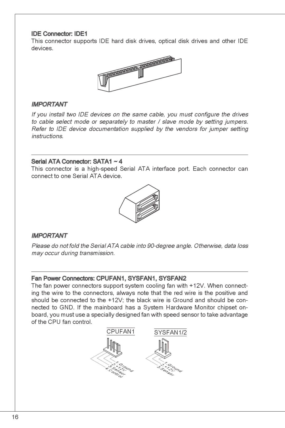 MSI G41M-E43 manual CPUFAN1 SYSFAN1/2 