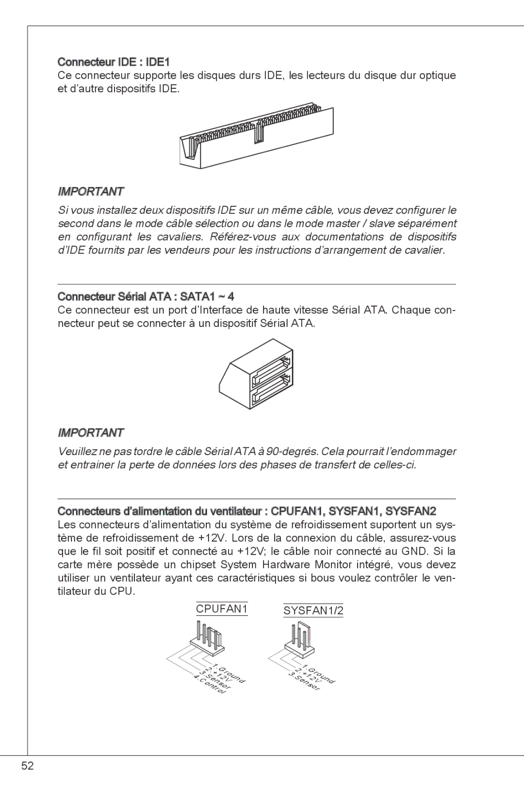 MSI G41M-E43 manual CPUFAN1 SYSFAN1/2 