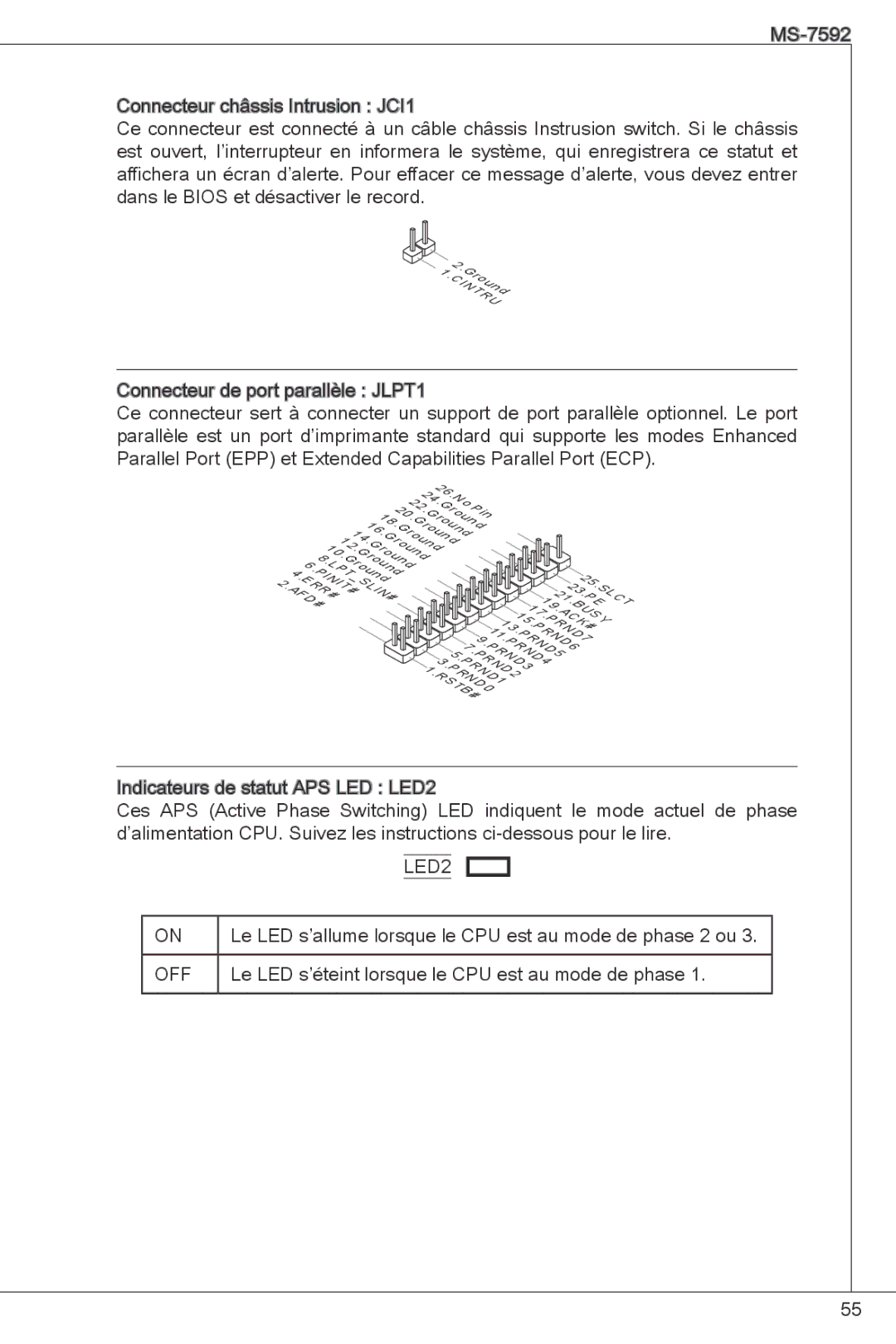 MSI G41M-E43 manual Le LED s’allume lorsque le CPU est au mode de phase 2 ou 