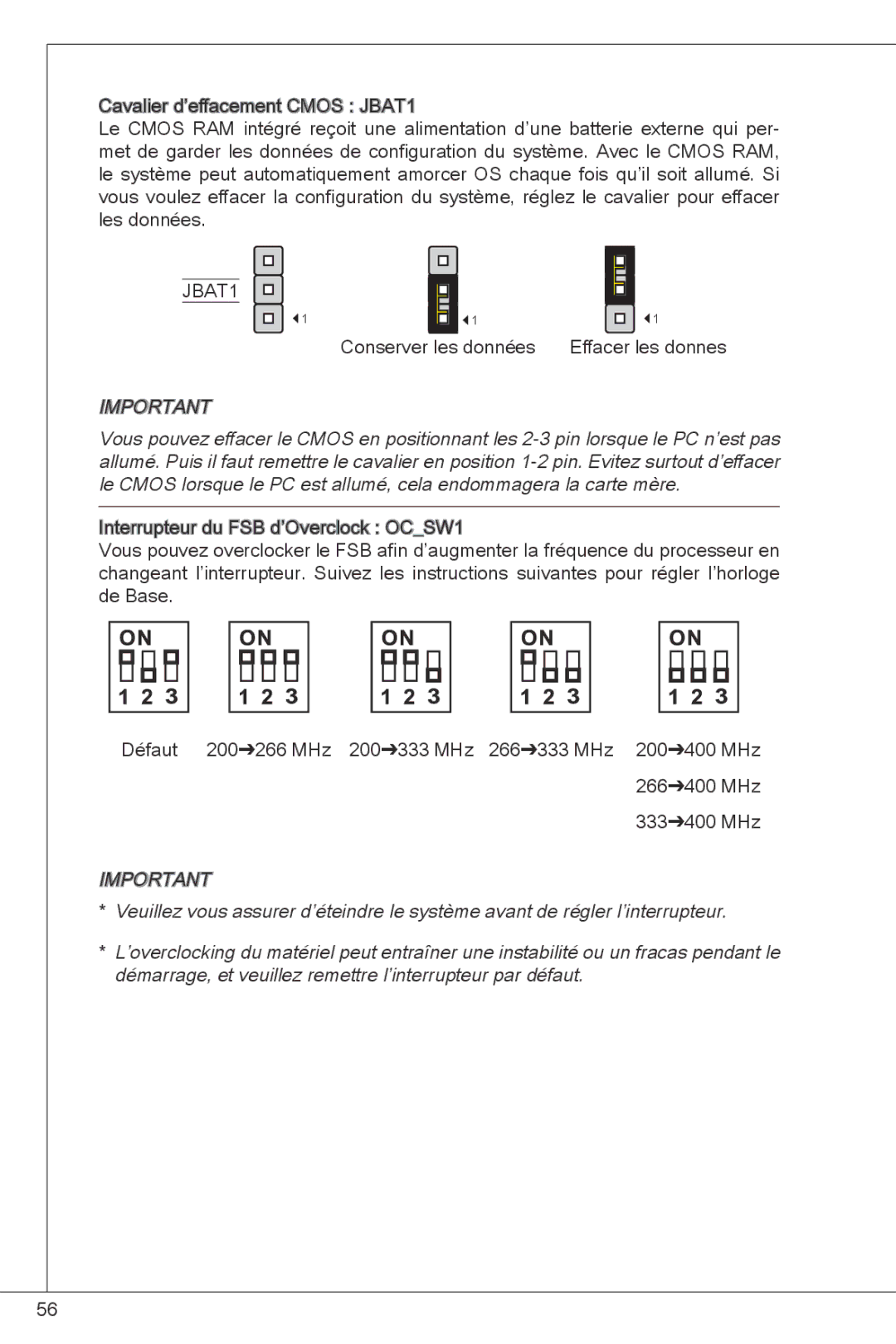 MSI G41M-E43 manual Conserver les données Effacer les donnes 