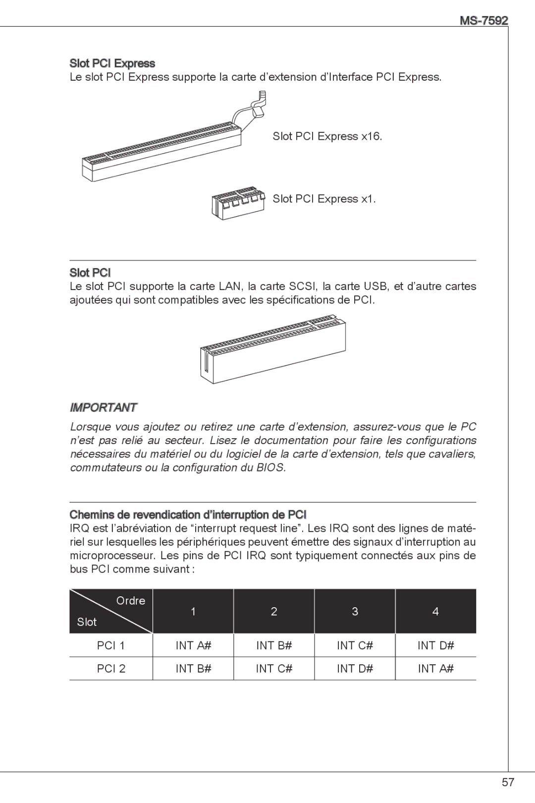 MSI G41M-E43 manual Ordre Slot 