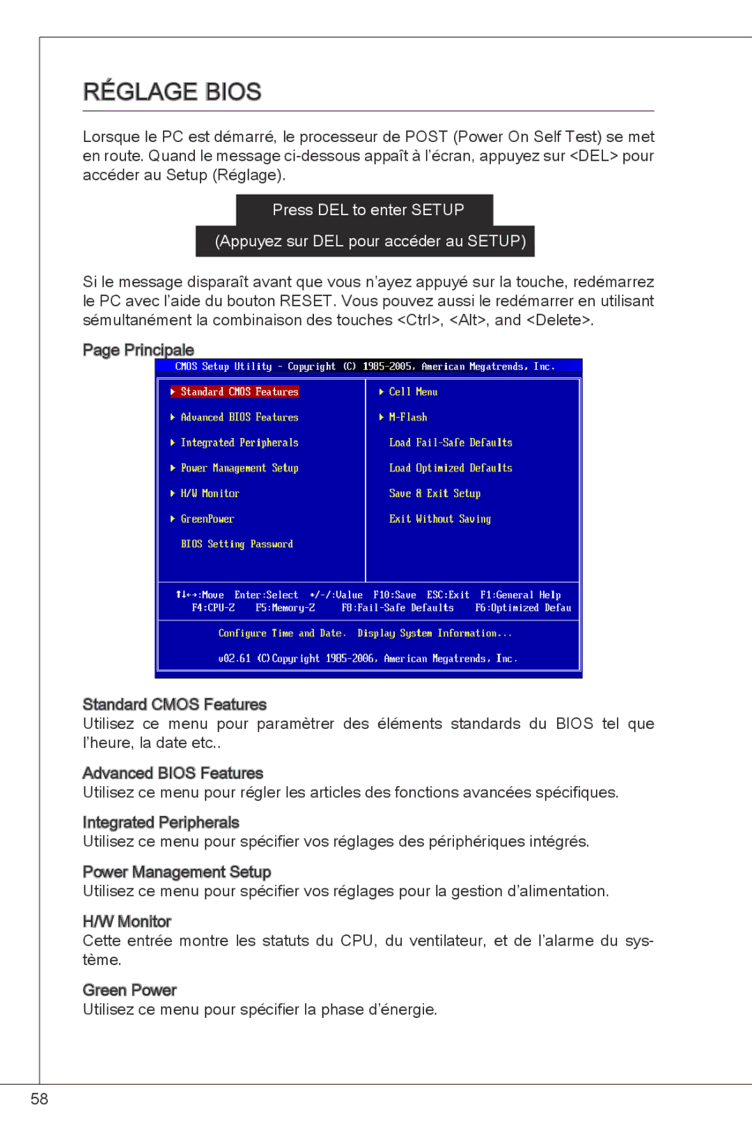 MSI G41M-E43 manual Réglage bios 