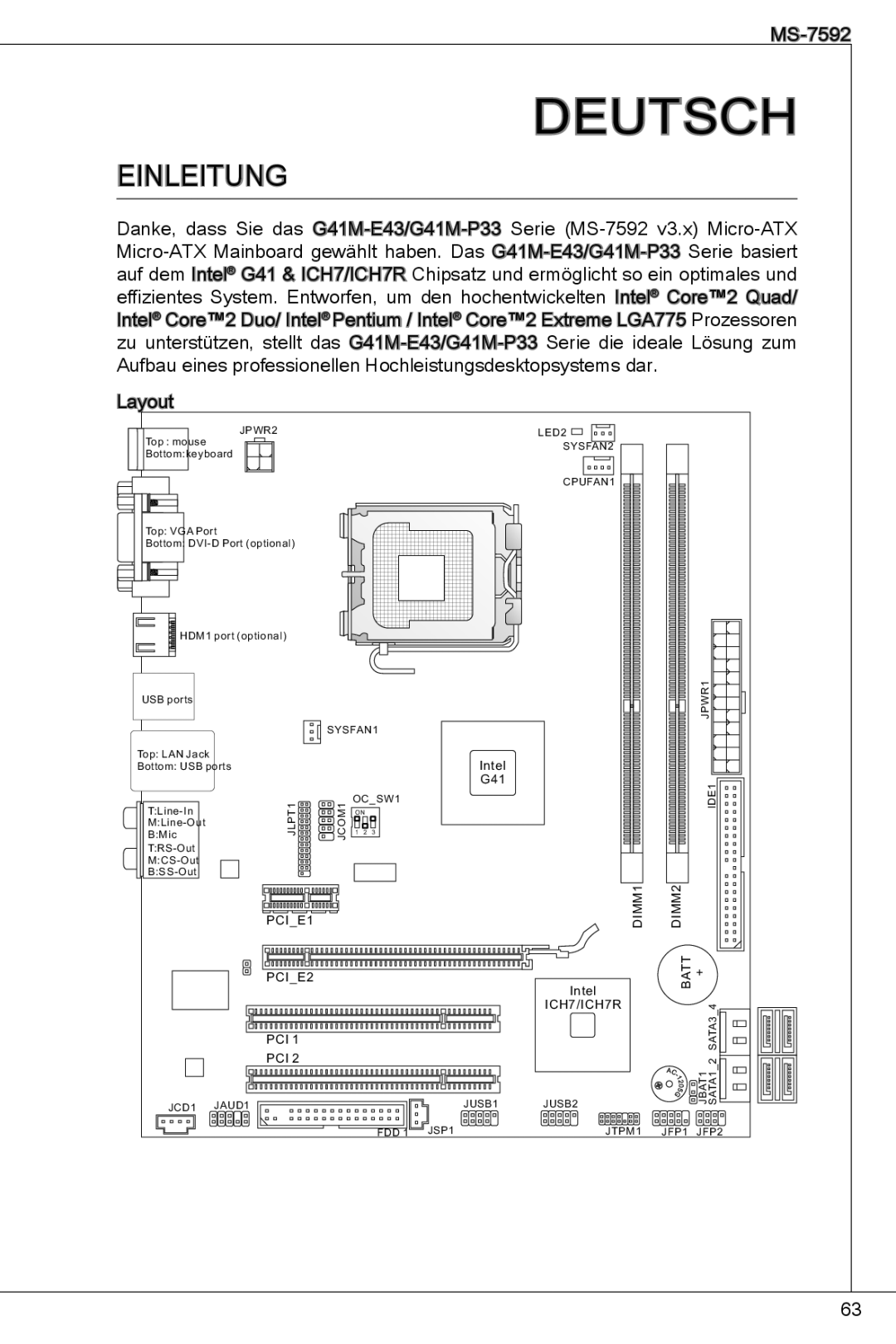 MSI G41M-E43 manual Deutsch, Einleitung 