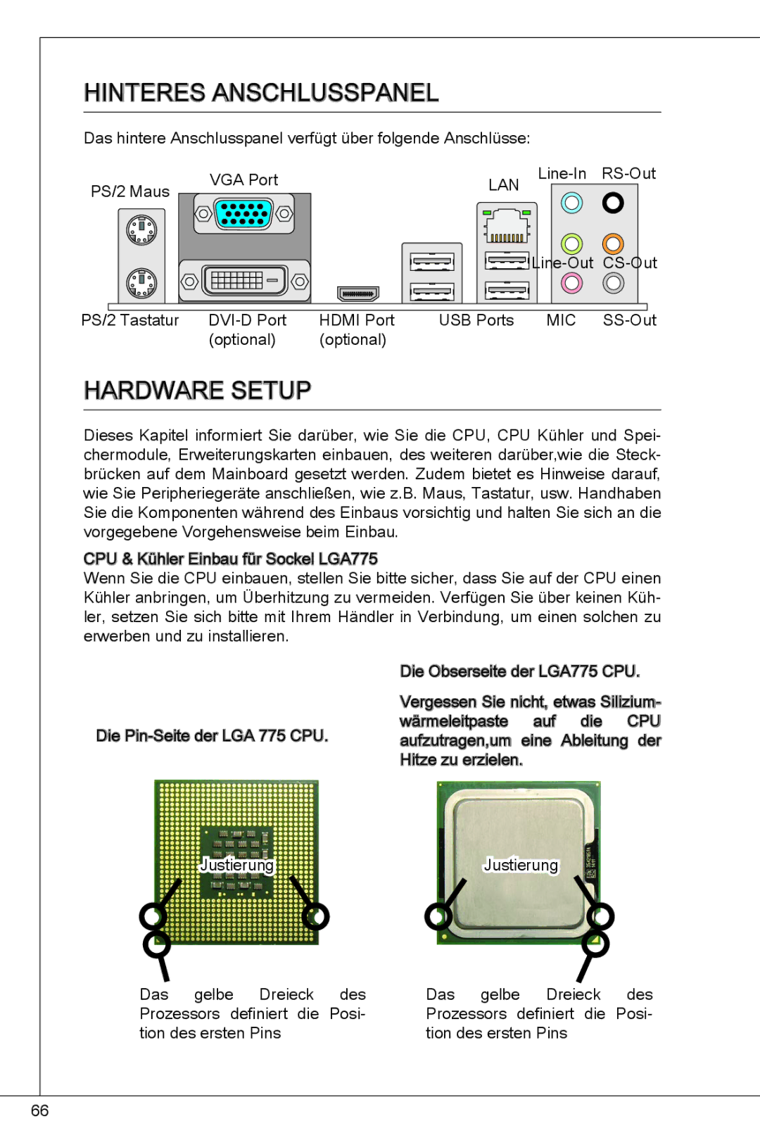 MSI G41M-E43 manual Hinteres Anschlusspanel 