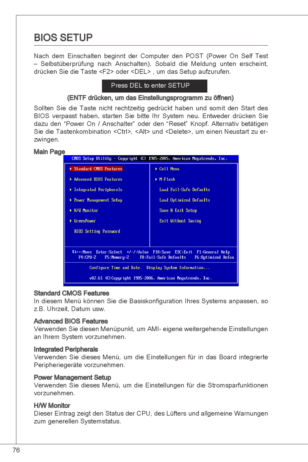 MSI G41M-E43 manual Bios Setup 