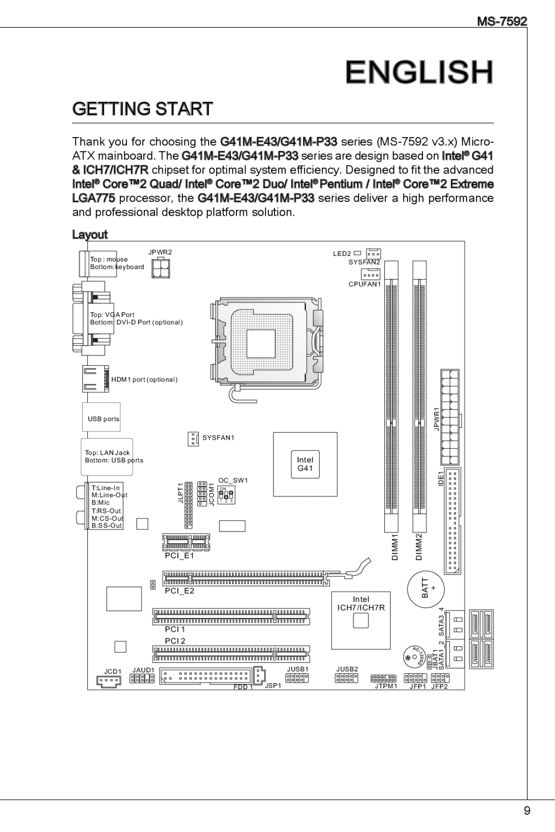 MSI G41M-E43 manual English, Getting start 