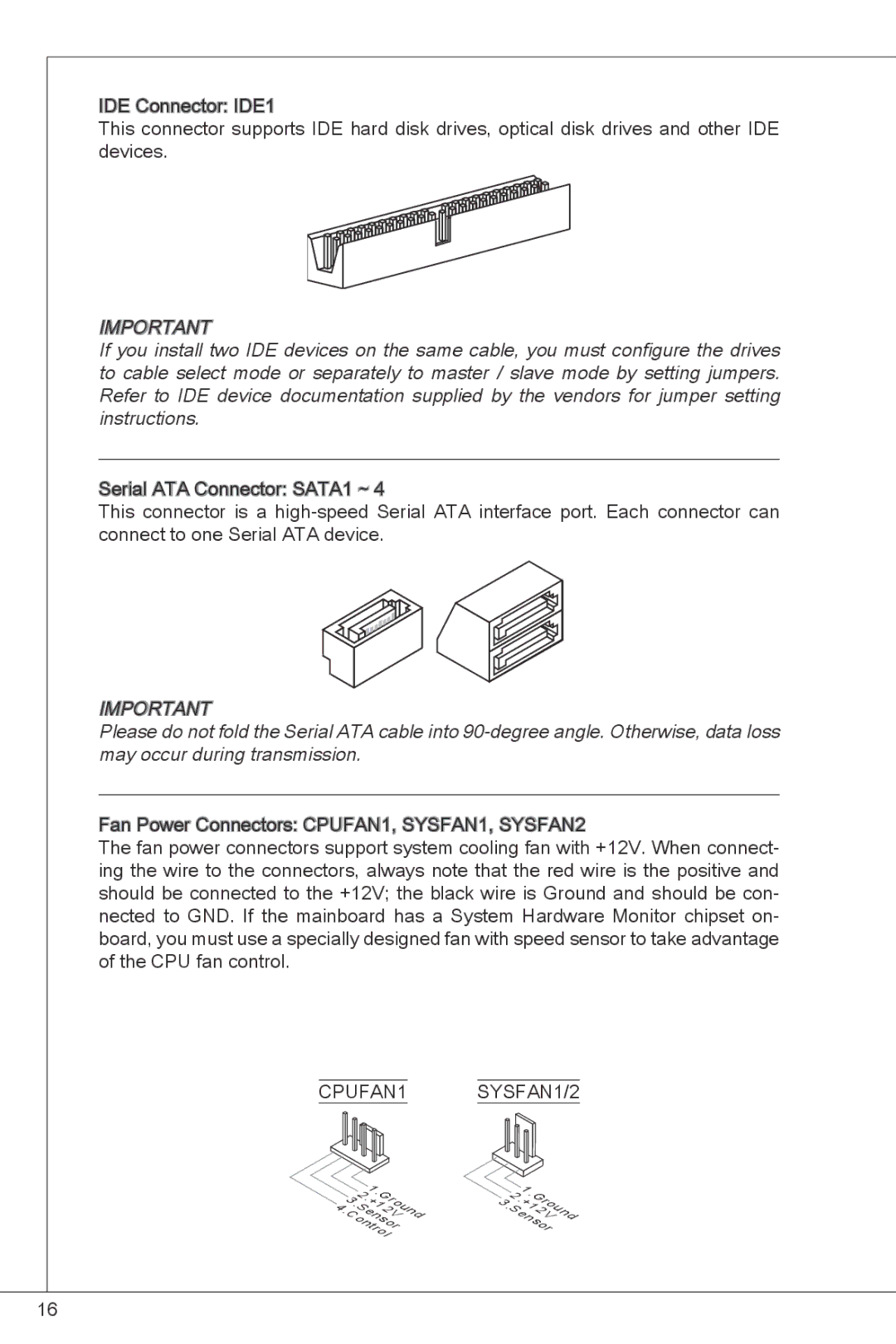 MSI G41M-P23 manual CPUFAN1 SYSFAN1/2 